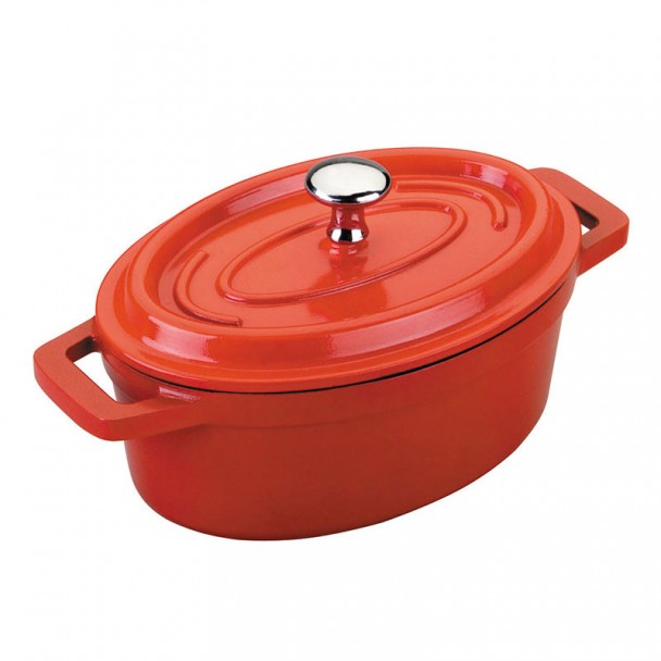 Caçarola Oval Vermelha com Tampa de ferro Fundido